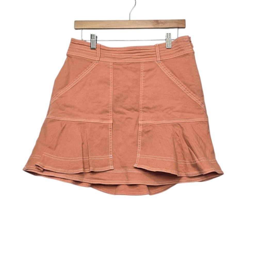 Pilcro Anthropologie Terracotta Orange Contrast Stitch Flared Mini Skirt Size 8